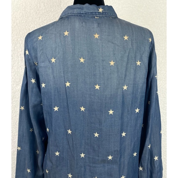 SNEAK PEEK • Blue Chambray Denim Star Print Long Sleeve Button-Down Shirt - Picture 7 of 14